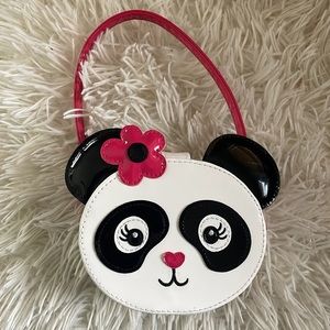 Gymboree Panda Party 100% Patent Leather Purse with Red Bow & Top Handle EUC